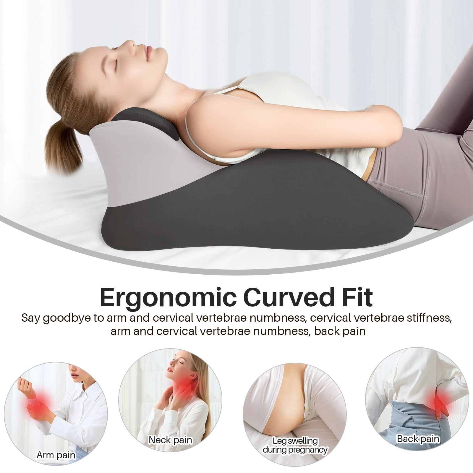 JIAN YA NA Multi-Position Wedge Pillow for Adults, Memory Foam Support Bed Pillow with Removable Cover for Sleeping Sitting Up Prone Reading (Gray/Dark Gray)