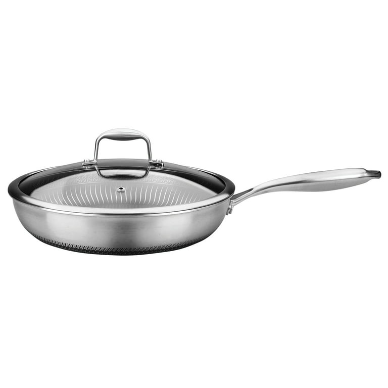 NutriChef NC3PL12 Nonstick Tri-Ply Stainless Steel Stir Fry Pan with Glass  Lid, 12 inch 