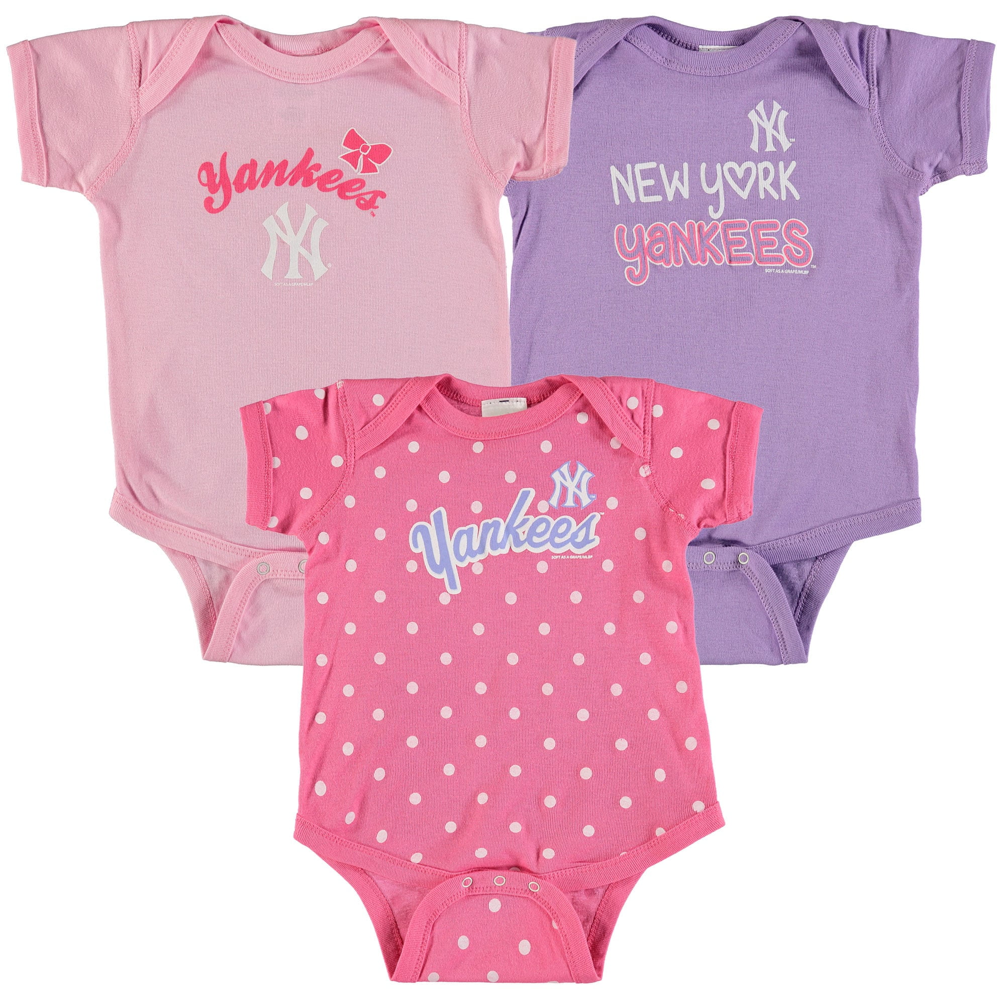 New York Yankees Soft as a Grape Girls Infant 3Pack Rookie Bodysuit