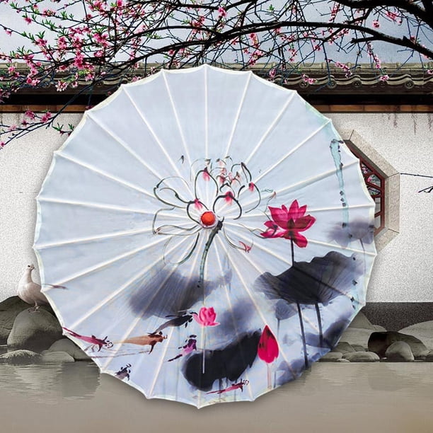 de papel engrasado chino, danza clásica china, accesorios de , sombrilla de papel al óleo, de danza antigua para boda Blanco