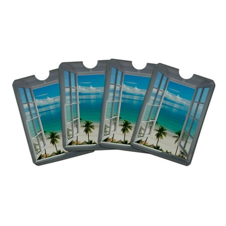 Tropical Vacation Beach Ocean Window View Credit Card RFID Blocker Holder Protector Wallet Purse Sleeves Set of