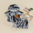 thumbnail image 2 of 2 Pcs Infant Pants Set  Boys Contrast Color Short Sleeve Hooded Pullover + Drawstring Shorts, 2 of 7