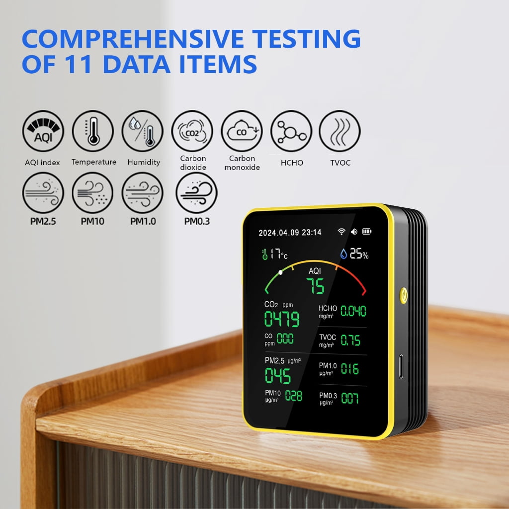CO2 PM2.5 Formaldehyde TVOC Temperature Humidity Testing Meter Air Detector Air Pollution Meter for Home