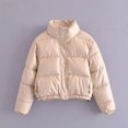 thumbnail image 4 of Chaqueta de algodón PU de color sólido a la moda, camiseta nueva de otoño e invierno, chaqueta informal con cuello alto pequeño para mujer, 4 of 6