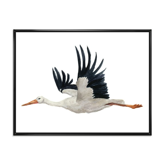 Designart 'White Stork Ciconia Flying Bird ' Traditional Framed Canvas Wall Art Print