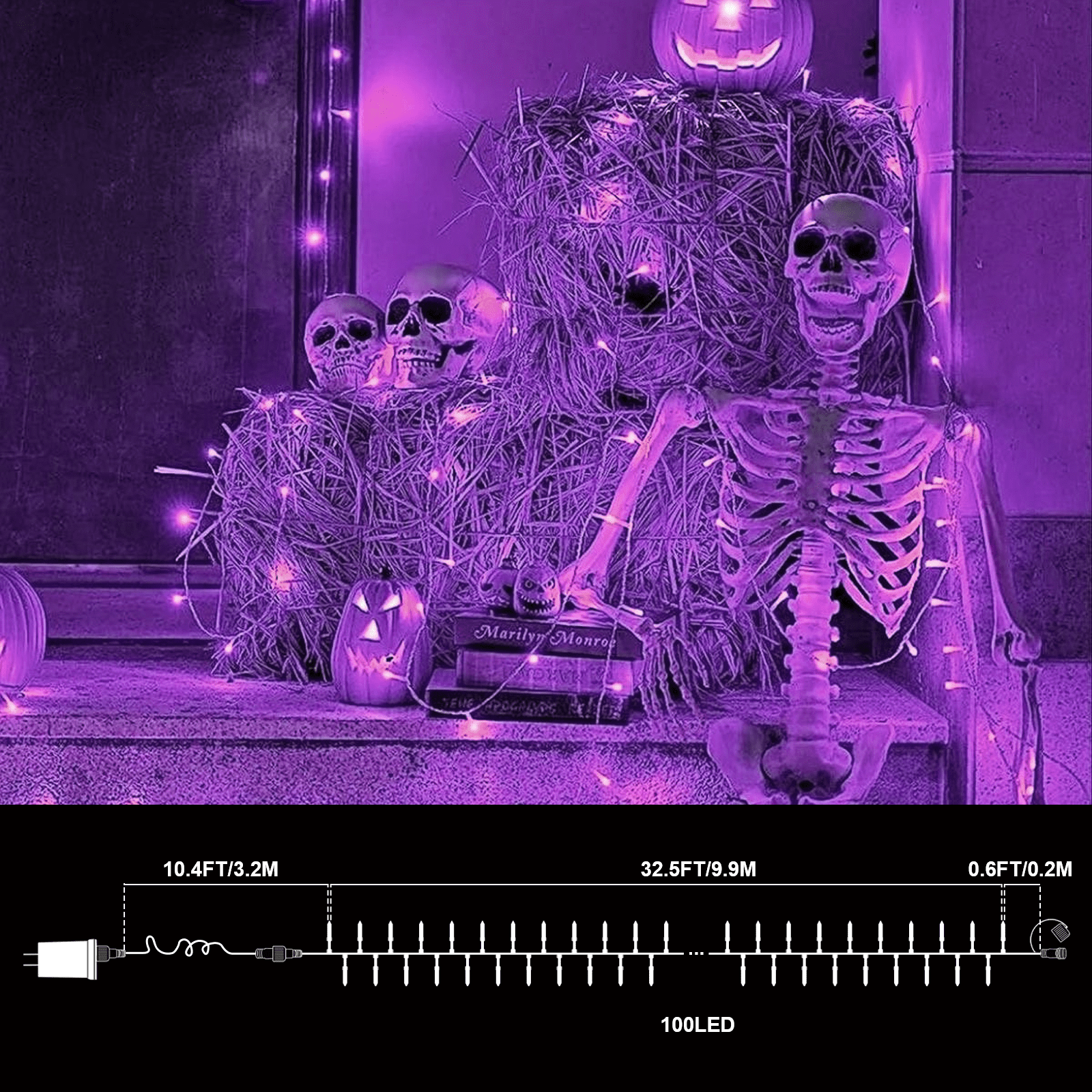 2 Pack Purple Halloween String Lights Outdoor, 32.5FT 100 LED Waterproof Christmas Lights with 16 Lighting Modes for Halloween Garden Party Christmas Xmas Tree Lights Decor