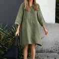 thumbnail image 5 of Mrat Sundresses for Women Linen Cotton Solid 3/4 Sleeve Round Neck Knee Length Midi Casual Beach Dresses S-43 A-Green S, 5 of 6