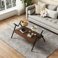 thumbnail image 3 of Rectangle Modern Glass Coffee Tables for Living Room, Small Center Table Tea Table Middle Table with Clear Tempered Glass Top, Black Metal Frame, Brown Shelf, Mesa De Centro Para Sala (2 Black), 3 of 8
