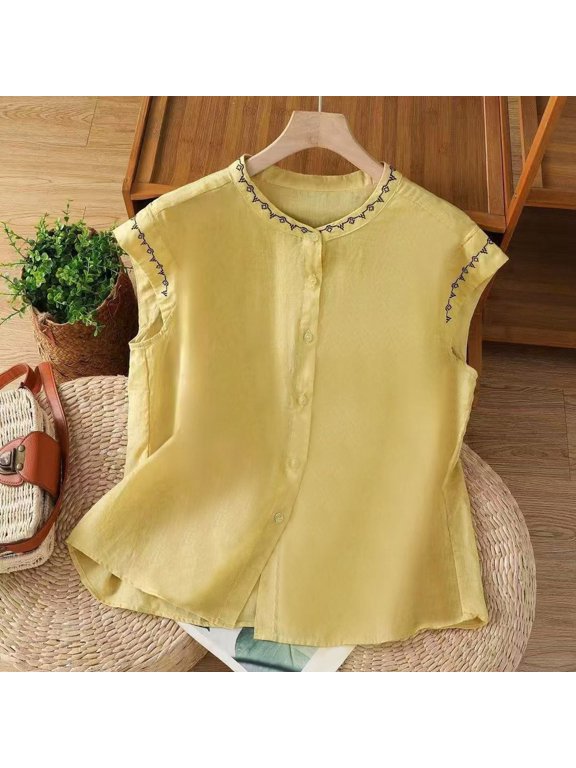 Graphic Tees for Women Timeless Casual Embroidered Shirt for Women Round Neck Flutter Sleeve Blouse Suitable for Everyday and Wear Yellow XXL