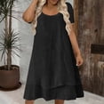 thumbnail image 2 of Afdoent Women's Dresses Everyday Casual Dress Loose Fit Short Sleeve Solid Color Layered Neck Midi Dress For Comfort Travel Outfits, 2 of 6