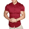 thumbnail image 2 of Men's Muscle Dress Shirts Slim Fit Stretch LongShort Sleeve Casual Button Down Shirt, 2 of 4