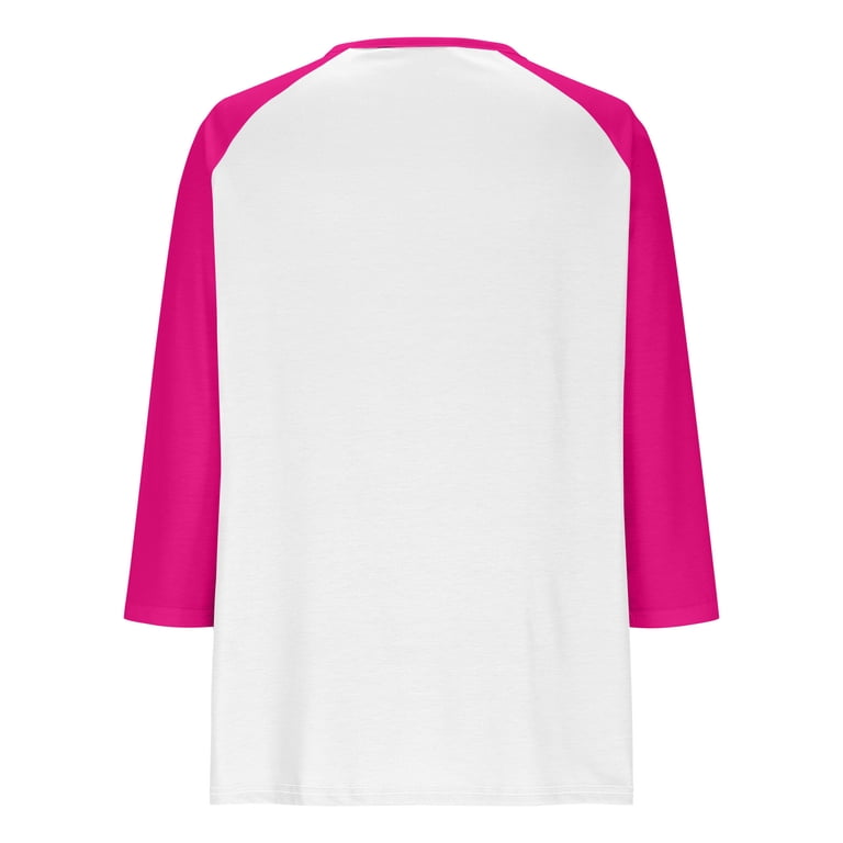 Womens 3/4 Sleeve Tops with Buttons Colorblock Raglan Tshirts