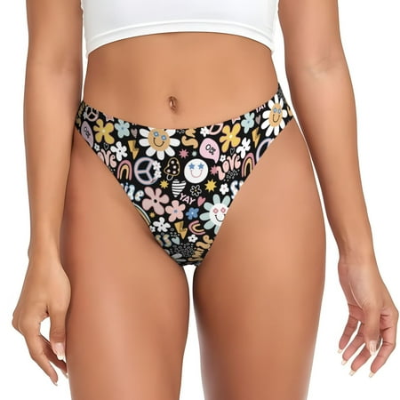 Thongs for Women - Cute cartoon flowers No Show Seamless Womens Thongs Underwear  Stretch G String Thongs for Women  Ladies Breathable Kawaii Thong Bikini Panties Briefs