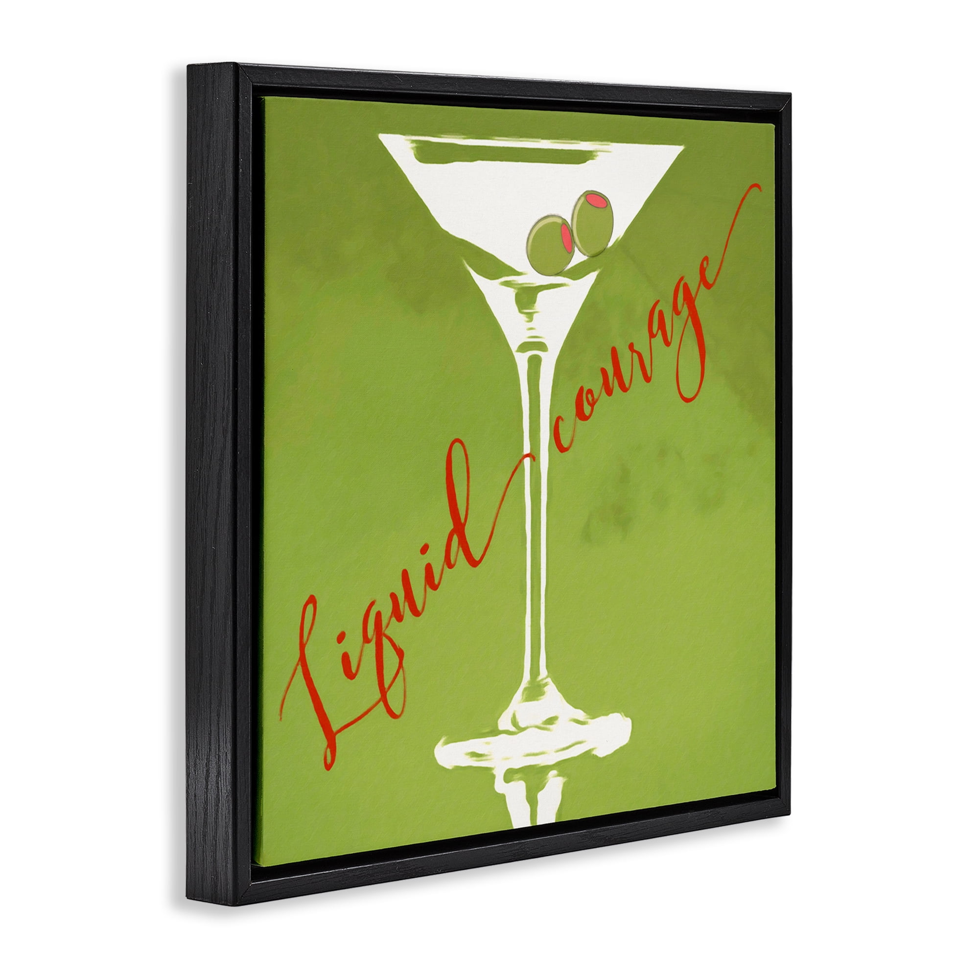 Stupell Industries Liquid Courage Sassy Martini Food & Beverage Painting Black Floater Framed Canvas Art Print Wall Art, 18 x 18