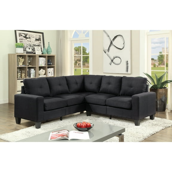 Glory Furniture Newbury Twill Fabric Sectional in Black