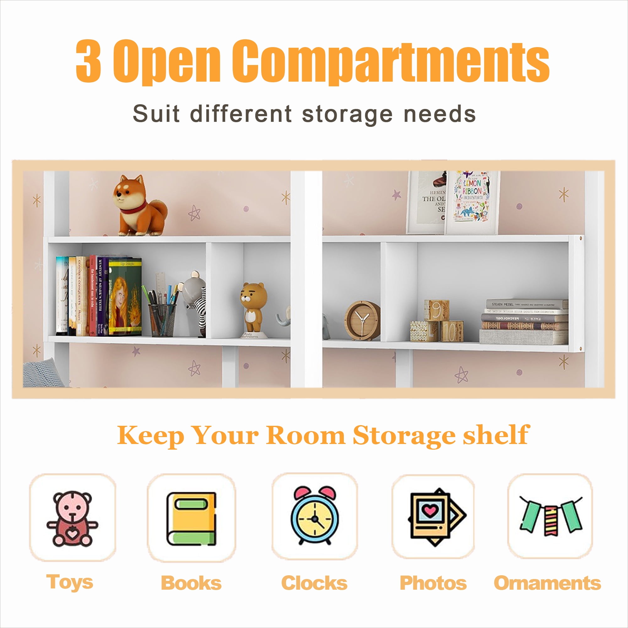 Bellemave House Bed with 2 Drawers and Storage Shelves, Wood Full Size Montessori Bed Frame with Roof and Window, Playhouse Bed for Bedroom (White)