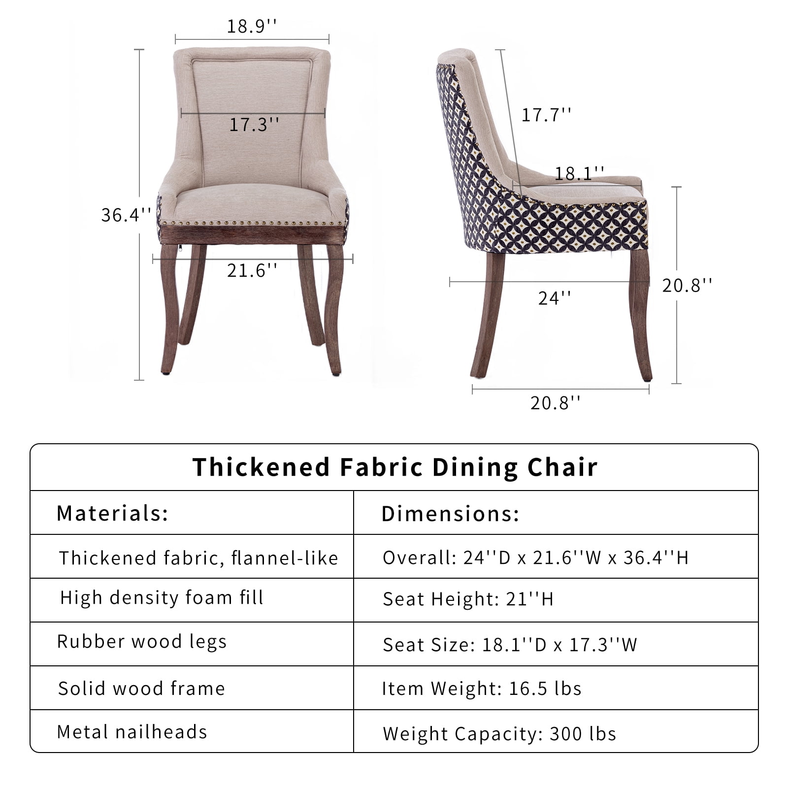 ODUSE-DAILY Dining Chairs Set of 4, Kitchen & Dining Room Chairs, Fabric Upholstered Dinning Chairs, Wooden Dining Table Chairs, Sillas De Comedor, Nailhead Trim, Wood Legs (Beige,Pattern, 4 Pcs)