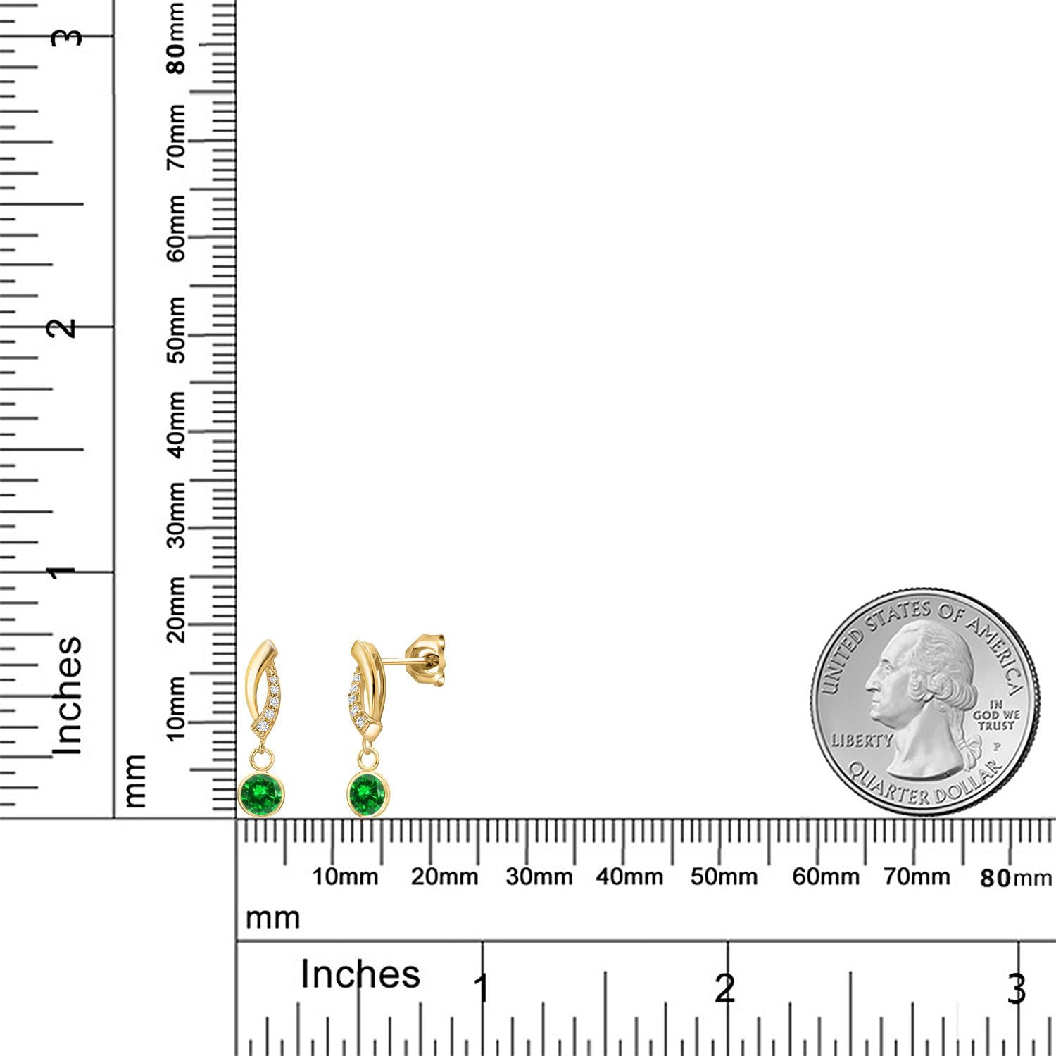 Gem Stone King 14K Yellow Gold Green Created Emerald and Lab Grown Diamond Earrings for Women | 1.73 Cttw | Gemstone May Birthstone | Round 5MM