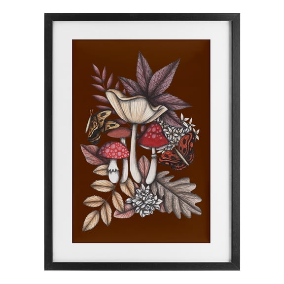 Autumn Mushrooms Magic Black Framed Print Under Glass, design by Cecilia Battaini