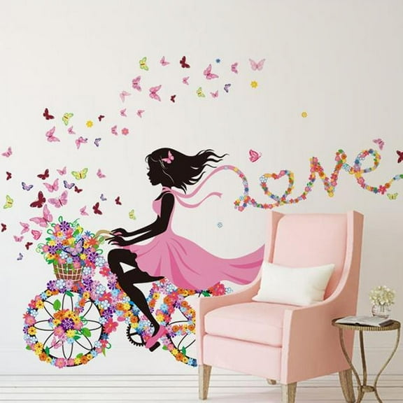 ABODELINE Butterfly Girl Wall Stickers - Flowers Fairy Wall Decal Removable Vinyl Art Stickers for Girls Baby Nursery Kids Bedroom Living Room Bathroom Decor Mural