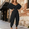 thumbnail image 2 of Jumpsuits for Women Casual Long Sleeve Off Shoulder Wide Leg Rompers,Black,L, 2 of 4