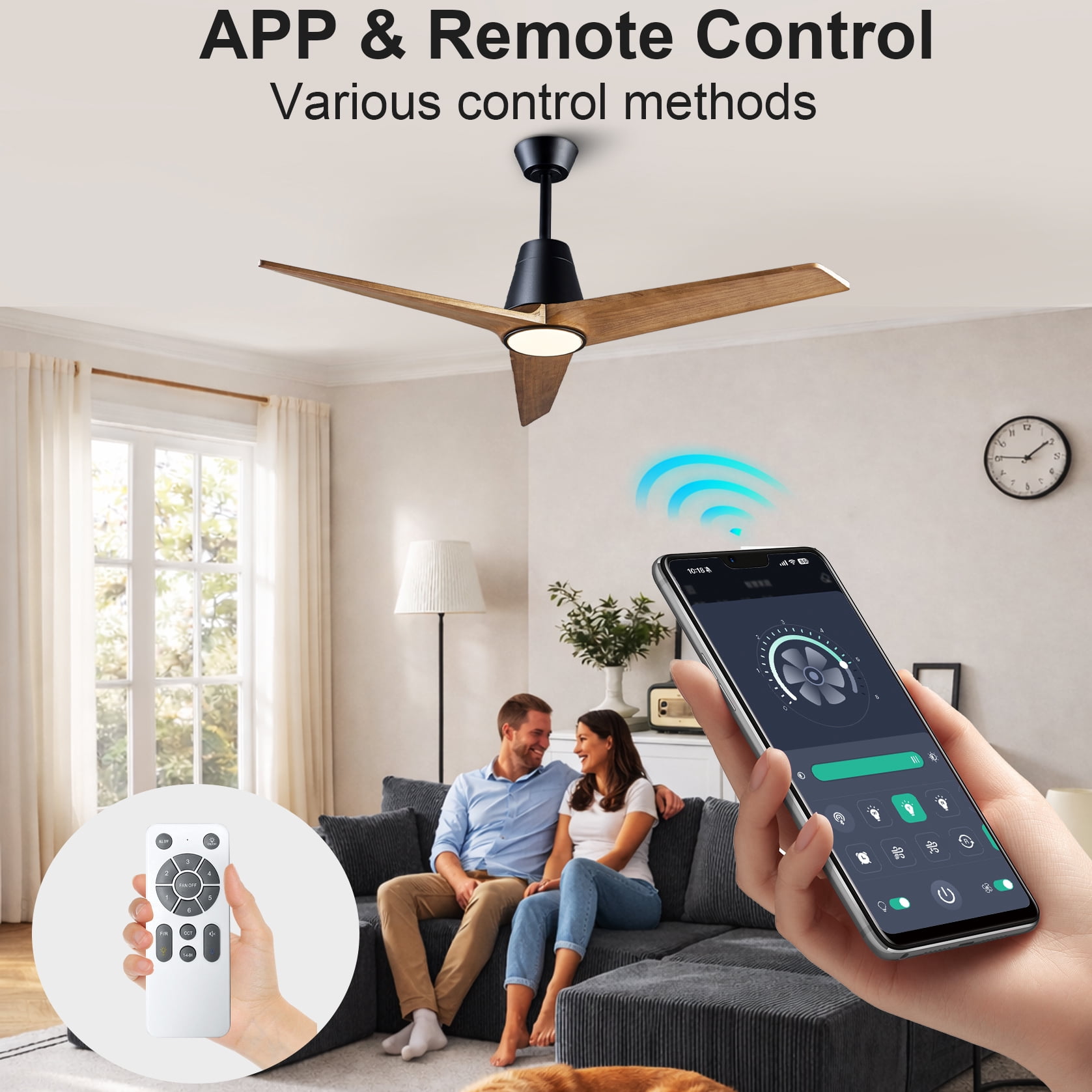 Mintazer 52 in Ceiling Fan with Lights and Remote, Modern Ceiling Fan with 6 Speed & 3 Blade for Indoor Outdoor Bedroom Living Room, Walnut