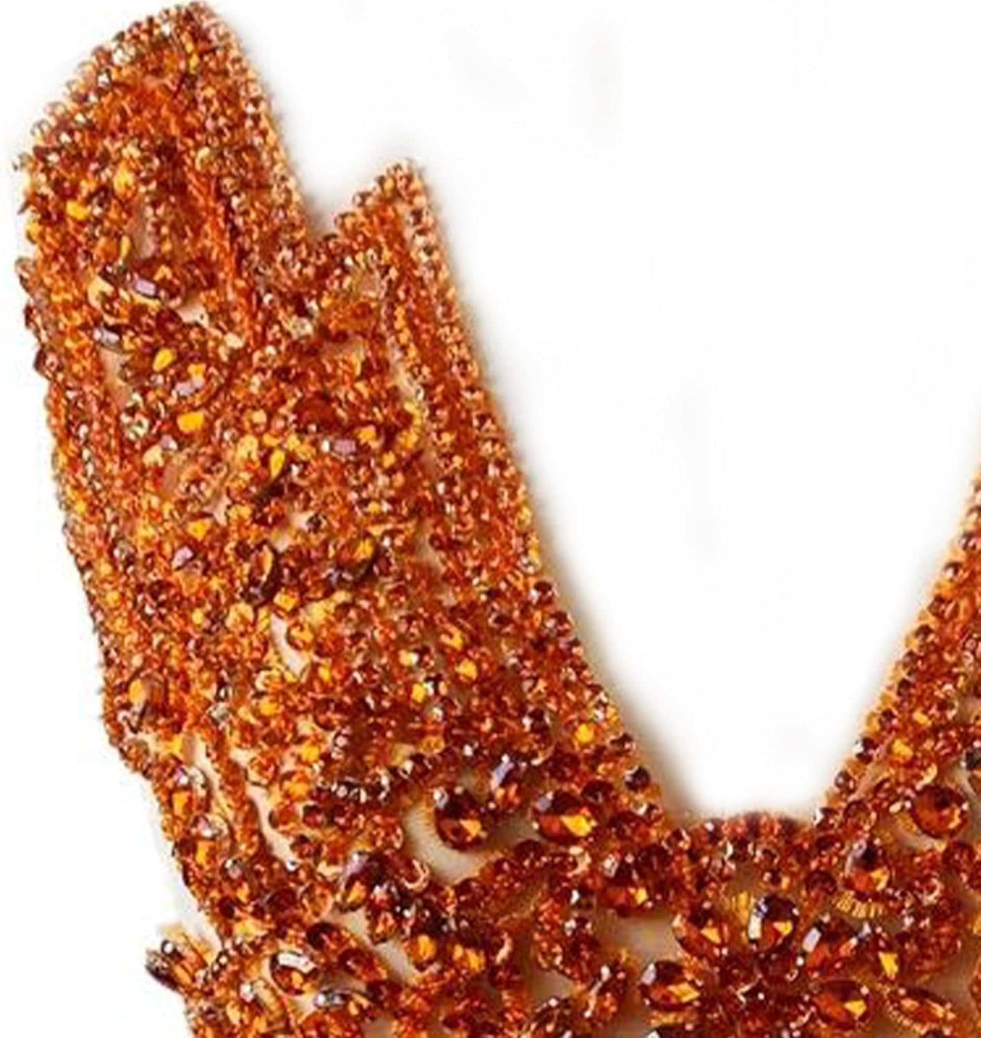 Handmade Rhinestone Applique: 3D Rhinestone Fabric Patches - Dress Appliques Beaded Embroidered Trim, Bodice Applique for Sewing Clothes Wedding Bridal Dress Decorative, 24.4x14.17inch (Orange)