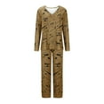 thumbnail image 6 of VBTAPA Women's 2 Piece Pajamas Sets Long Sleeve Printed Lounge Pjs Set V Neck Tunic Tops + Elastic Waist Pants Matching Loungewear Sets Soft Nightwear Deals of The Day Brown XXXL, 6 of 7