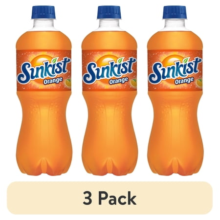 (3 pack) Sunkist Orange Soda Pop 20 fl oz Bottle - Caffeinated Citrus Refreshment