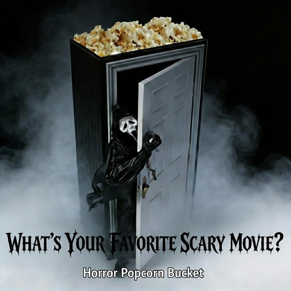 9” Spooky Killer Door Popcorn Bucket - Perfect Collectible & Party Snack Tub, Detailed 3D Scary Movie Decor