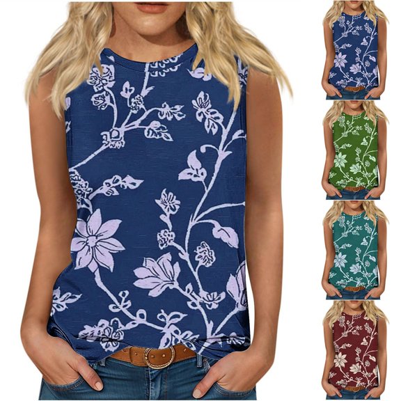 GERsome Tank Tops for Women Summer Beach Vacation Crewneck Loose Fit Casual Sleeveless T Shirts S-2XL