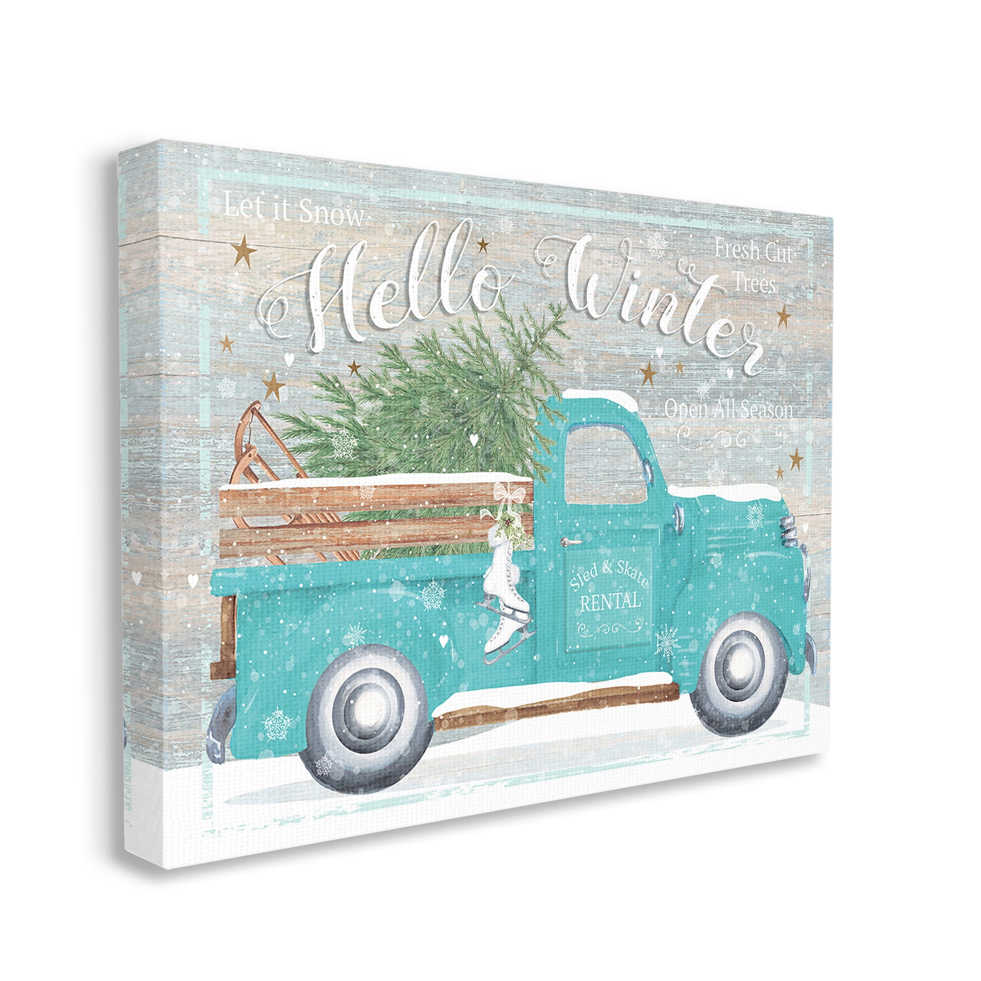 Stupell Industries Rustic Hello Winter Truck Holiday Painting Gallery Wrapped Canvas Art Print Wall Art, 40 x 30