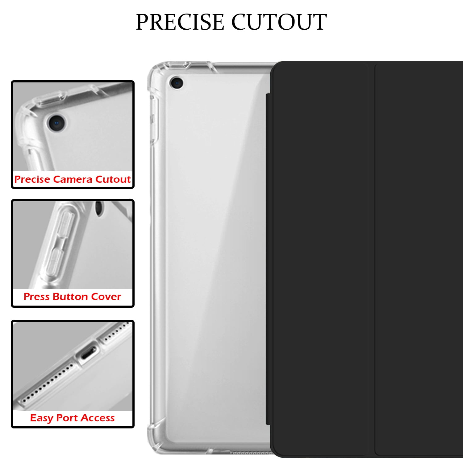iPad 9th 2021 8th 2020 7th 2019 Generation [iPad 9 iPad 8 iPad 7 ] 10.2 Inch A2602 A2270 A2197 MK663LL/A MK673LL/A MYN62LL/A MW6Y2LL/A Clear Back TPU Silicone Back Printed Case Pencil Holder - Black