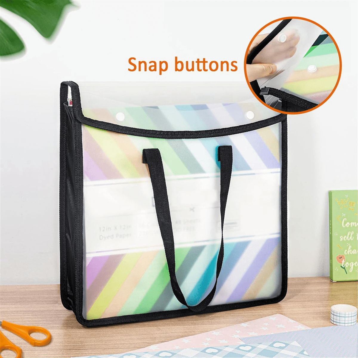 Expandable Scrapbook Paper Storage Organizer, Black Paper for 12 x 12 Sheets, with Portable Handle