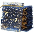 thumbnail image 2 of 50PCS Moon Stars Drawstring Organza Bags Jewelry Gift Bags Pouches Gold Star Organza Favor Pouches for Christmas Wedding Party, 2 of 8