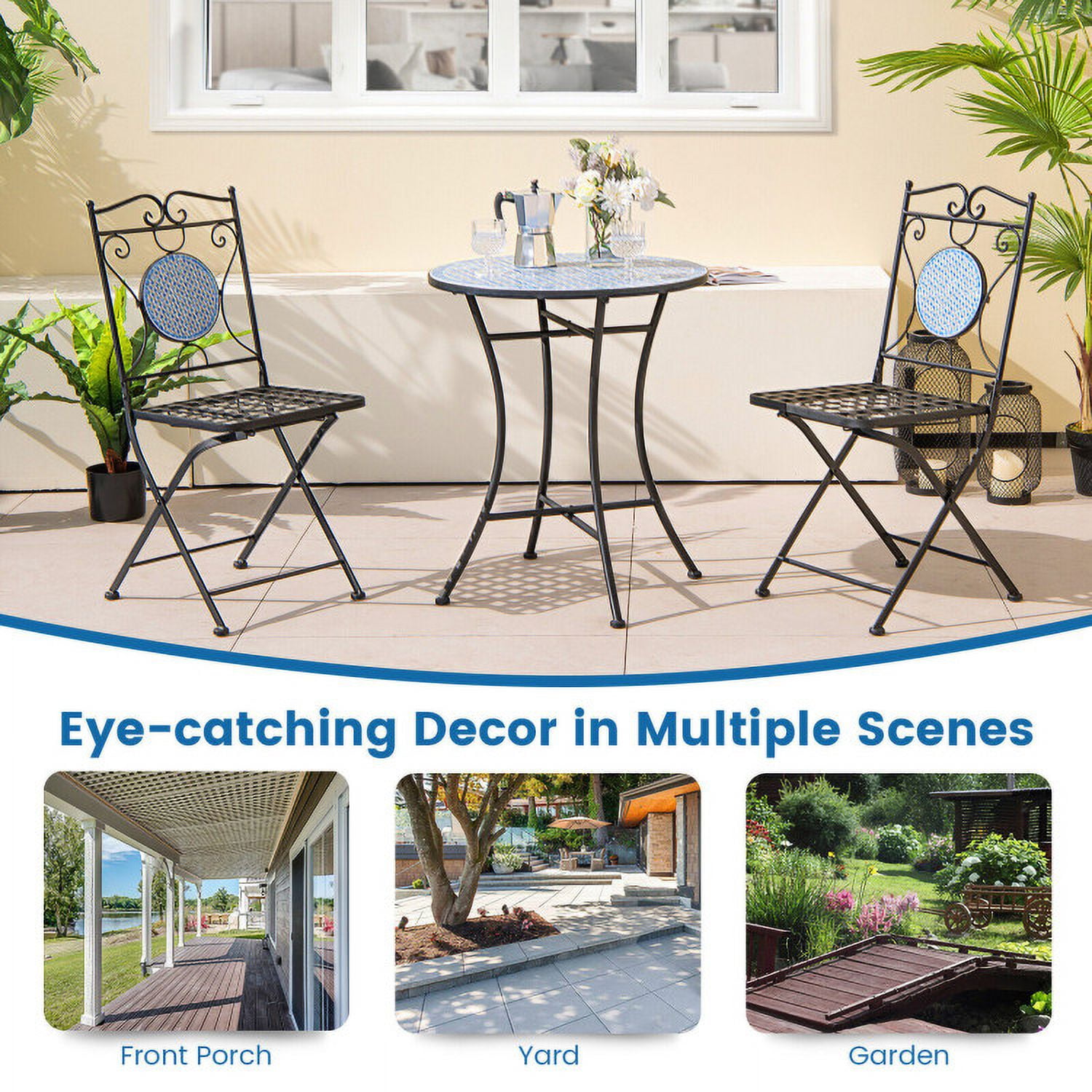 Aimee Lii 3 Pieces Patio Bistro Set Outdoor Furniture Mosaic Table Chairs, Outdoor Patio Furniture