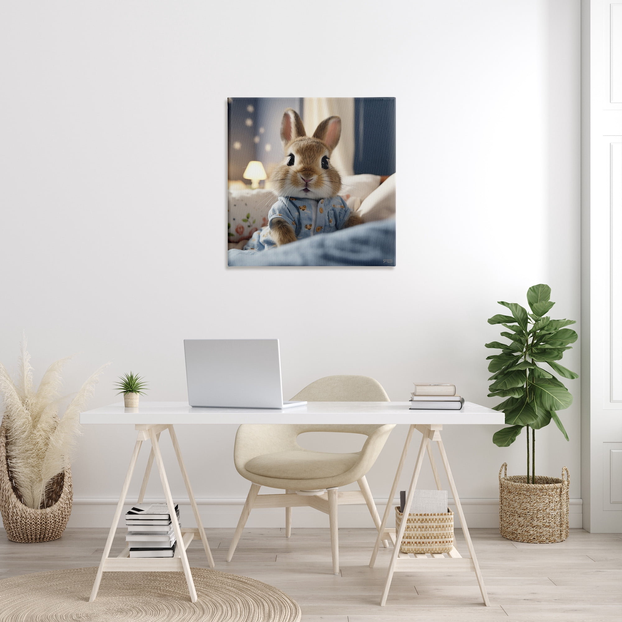Stupell Industries Bunny in Pajamas Animals & Insects Painting Gallery Wrapped Canvas Art Print Wall Art, 30 x 30
