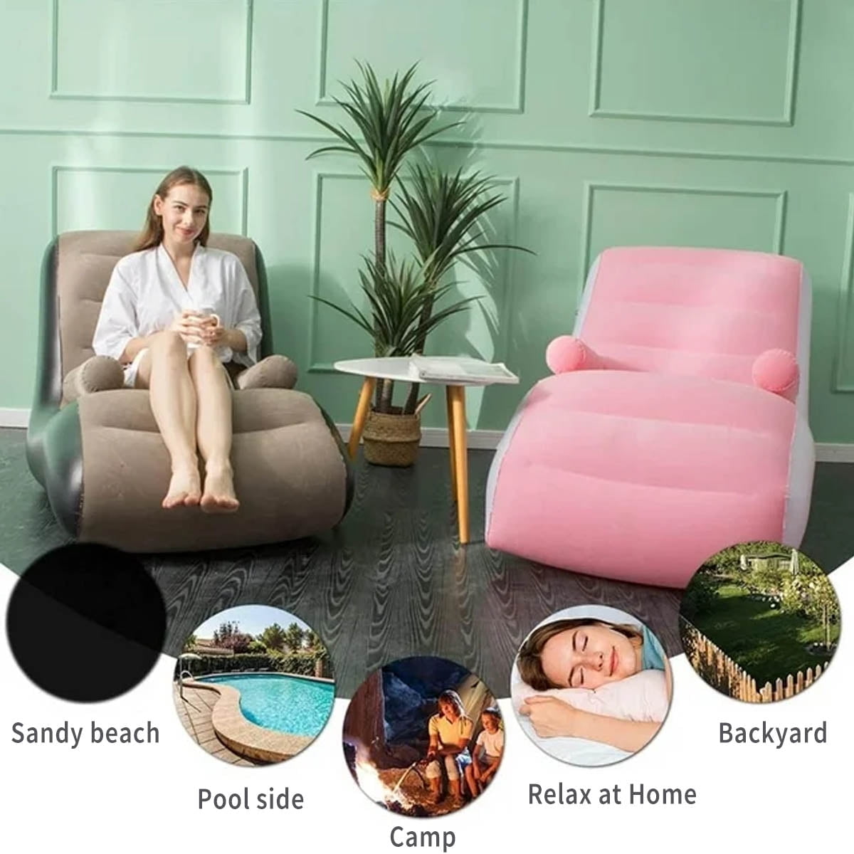 Wallfire Inflatable Deck Chair with Air Pump, Foldable Lounge Chair for Bedroom and Living Room, Indoor Sofa Lounge with Handrails, Living Room, Bedroom, Office,Travel, Camping