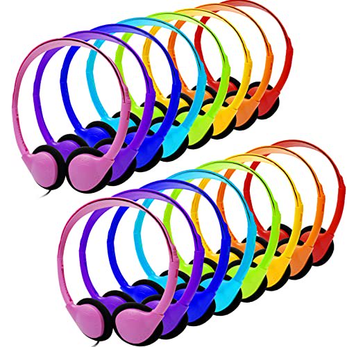 CN-Outlet Auriculares para niños, paquete de 16, multicolor a granel para la escuela, aula, estudiantes, niños pequeños, niñas, adolescentes y adultos