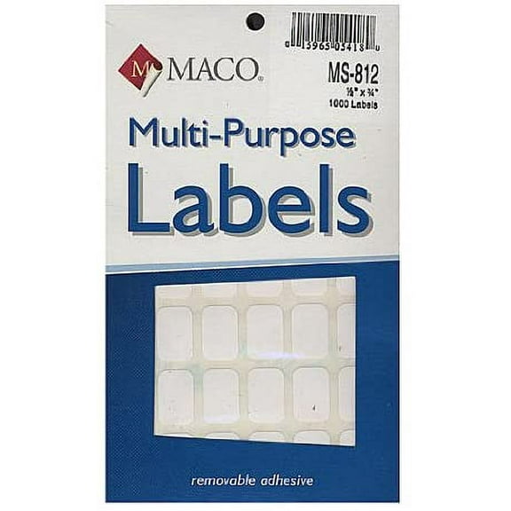 Maco MultiPurpose Label (MS-812), 1/2" x 3/4", White Removable - Box of 1,000 Labels