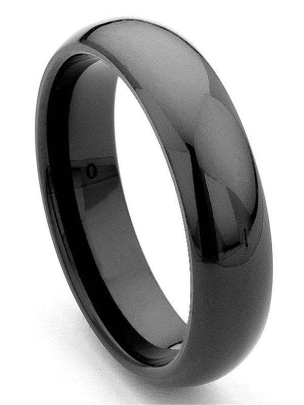 Thorsten Circular Damascus Steel Design Print Pattern Ring Flat Black Tungsten Ring 10mm Wide Wedding Band from Roy Rose Jewelry
