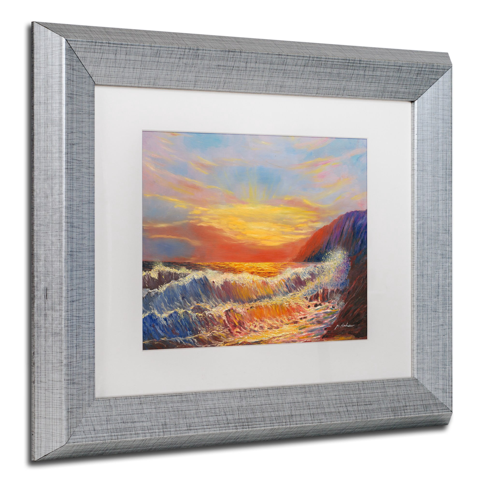 Trademark Fine Art "Hawaiian Sunset" Canvas Art by Manor Shadian, White Matte, Silver Frame