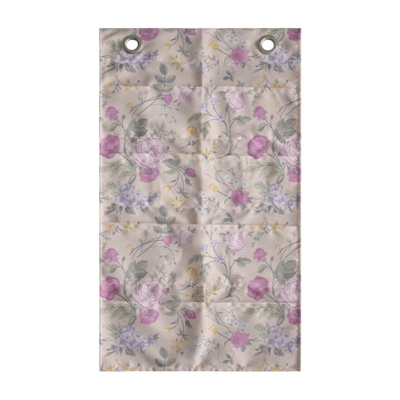 Floral Hanging Pocket Organizer, Repetitive Romantic Pattern of Rose Flowers in Victorian Bouquet Style, Printed Polyester Storage Bag with Pockets, 21" x 31", Pale Eggshell Multicolor