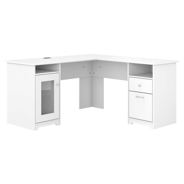 Cabot Modern 60w L Desk With File, Small White Computer Desk With File Drawer