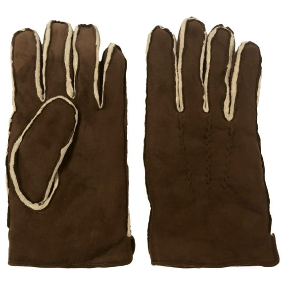Mens Brown Suede-Look Gloves Plush Sherpa Lined Large