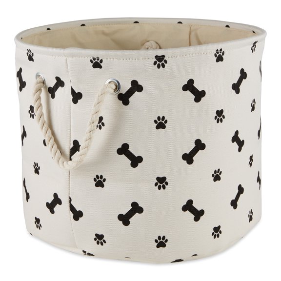 Bone Dry Pet Storage Collection Paw and Bone, Medium Round, 12x15x15", Black
