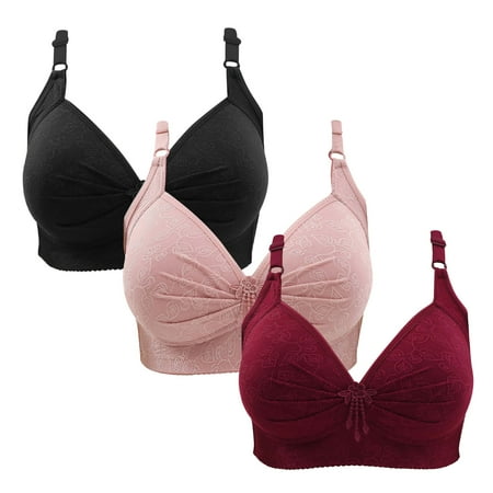 Gnurob Womens Lace Bralette 3 Pack Plus Size Bra Push Up Wire Free Bras Padded Seamless Bralettes Adjustable Straps Underwear for Heavy Breast Sprots Bra Clearance Saving B04-Black X-Large