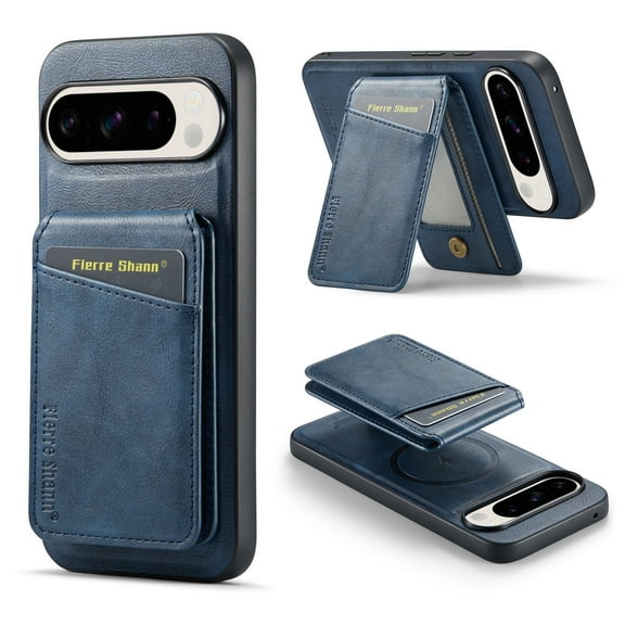 for Google Pixel 9 Pro Case [Compatible with MagSafe] with Removable Card Holder Magsafe case Wallet 2 in 1 Detachable Back Cards Slot Premium PU Leather Magnetic Car Holder Mount case, Blue