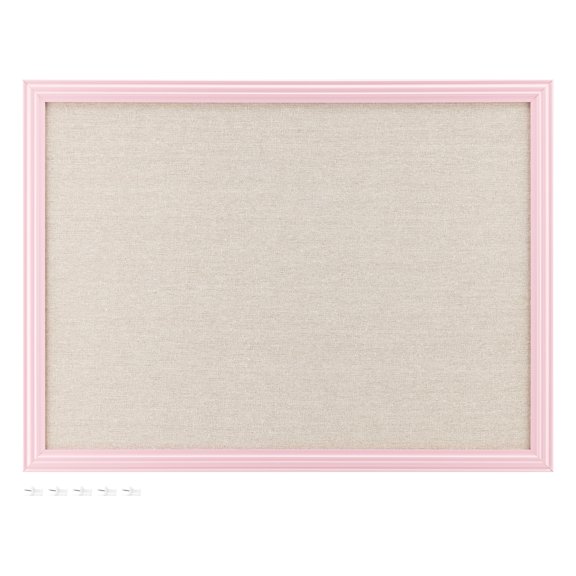 Navaris Linen Bulletin Board - Wall Memory Pinboard - 17 x 23” - Natural Linen Pink Frame