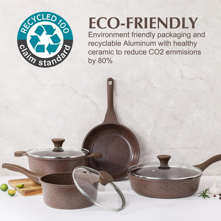 Sensarte Nonstick Granite Cookware Set, 21 Pieces, Toffee Brown